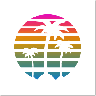 80s RETRO WHITE PALM TREES TROPICAL OCEAN ON A 80'S SUN BACKGROUND Posters and Art